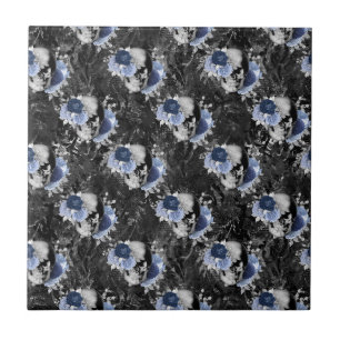 Azulejo De Cerâmica Série de crânios florais azuis Design 1  