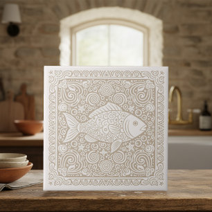 Azulejo De Cerâmica Série de Vida Costeira Peixe Areia D1208