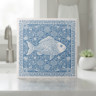 Azulejo De Cerâmica Série de Vida Costeira Peixe Azul D1208