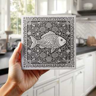 Azulejo De Cerâmica Série de Vida Costeira Peixe B & W D1208