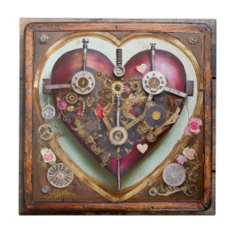 Azulejo De Cerâmica Série Steampunk Coração Vermelho Buff