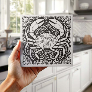 Azulejo De Cerâmica Série Vida Costeira Caranguejo P&B D1208