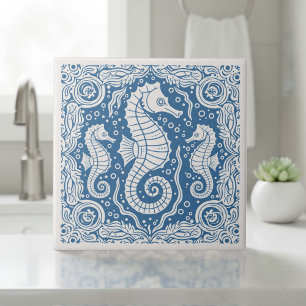 Azulejo De Cerâmica Série Vida Costeira Cavalo-Marinho Azul D1208