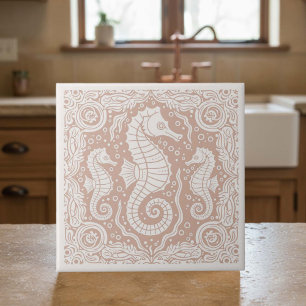 Azulejo De Cerâmica Série Vida Costeira Cavalo-Marinho Coral D1208