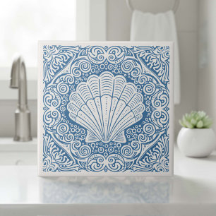 Azulejo De Cerâmica Série Vida Costeira Concha de Vieira Azul D1208