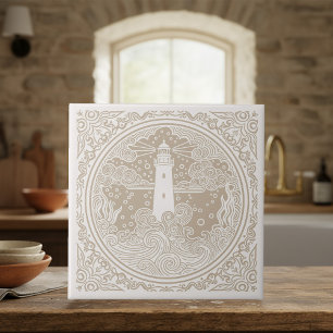 Azulejo De Cerâmica Série Vida Costeira Farol Areia D1208