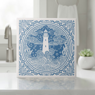Azulejo De Cerâmica Série Vida Costeira Farol Azul D1208