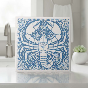 Azulejo De Cerâmica Série Vida Costeira Lagosta Azul D1208