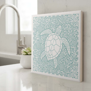 Azulejo De Cerâmica Série Vida Costeira Tartaruga Verde-azulado D1208