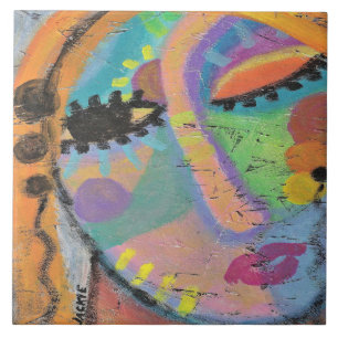Azulejo De Cerâmica  Sério? Retrato acrílico Abstrato de uma mulher 