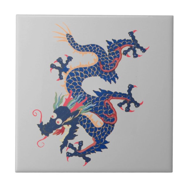 Azulejo De Cerâmica Serpente asiática chinesa Qing louco azul do (Frente)