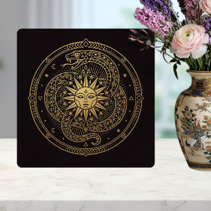 Azulejo De Cerâmica Serpente Dourada Esotérica Mandala Solar Celestial