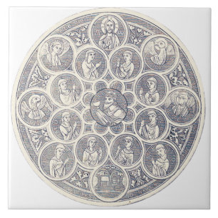 Azulejo De Cerâmica Sete virtudes e Jesus Cristo