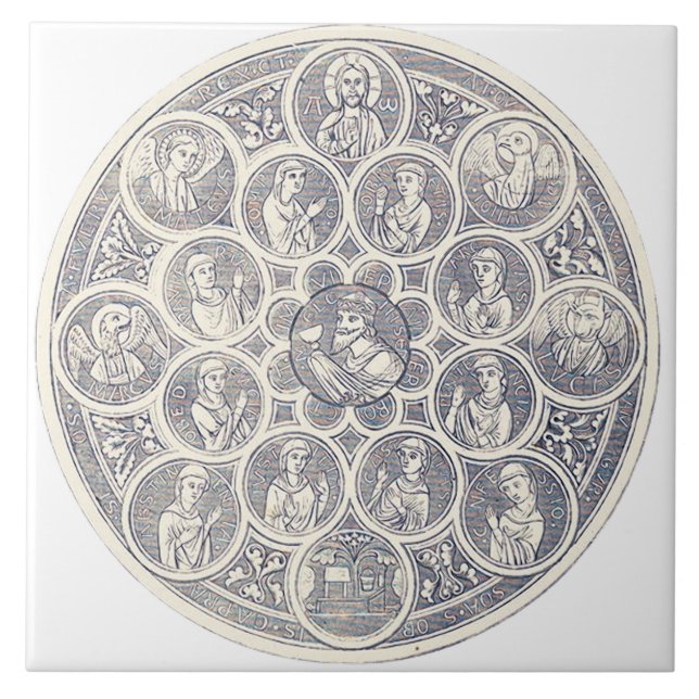 Azulejo De Cerâmica Sete virtudes e Jesus Cristo (Frente)