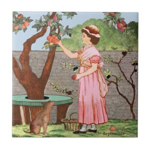 Azulejo De Cerâmica Setembro por Wedgwood Mão Colorida c1885 Repro