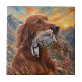 Azulejo De Cerâmica Setter Irlandês com Perdiz Chucar ,Arte