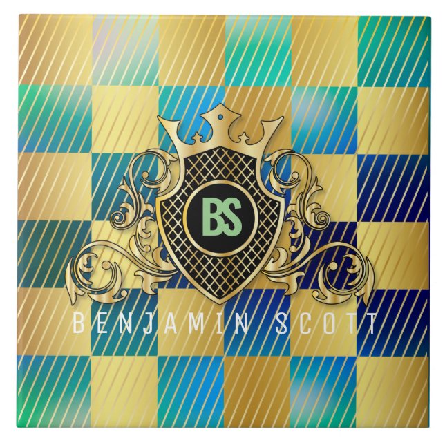 Azulejo De Cerâmica Seu nome é Elegante Monograma Dourado (Frente)