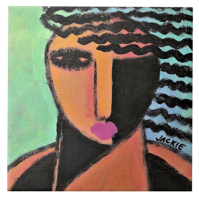 Azulejo De Cerâmica Shadows Abstrato Retrato de uma Mulher (Frente)