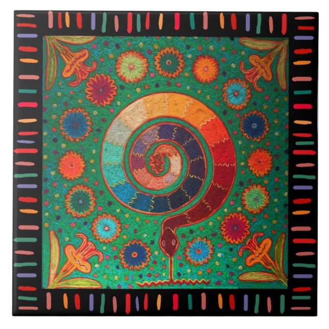 Azulejo De Cerâmica Shaman Huichol Celestial Serpent (Frente)