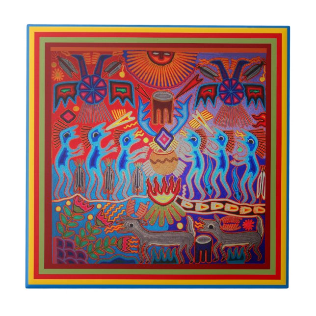 Azulejo De Cerâmica Shaman Ritual Huichol (Frente)