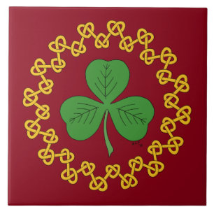 Azulejo De Cerâmica Shamrock and Knotwork on Red