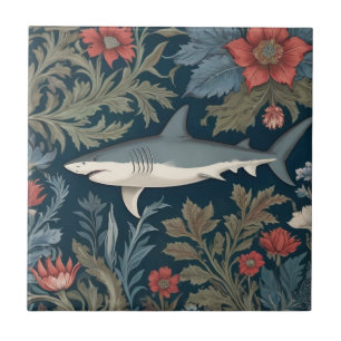 Azulejo De Cerâmica Shark William Morris Estilo para a Esquerda no Mar