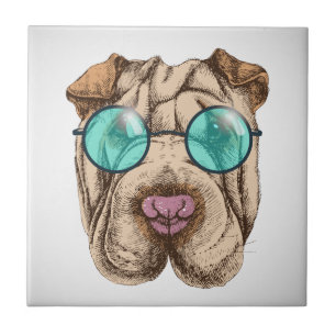 Azulejo De Cerâmica Sharpei Nos Óculos De Sol