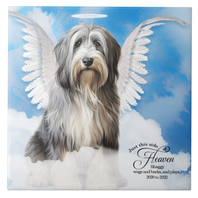 Azulejo De Cerâmica Sheepdog Angel Dog Memorial Personalizado de Pet (Frente)