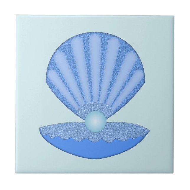 Azulejo De Cerâmica Shell de Ostra Blue Baby Boy e Pérola (Frente)