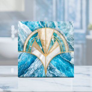 Azulejo De Cerâmica Shell do ventilador Art Deco - Marble Azul e Branc