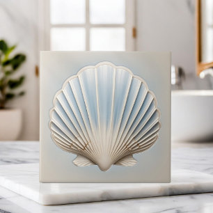 Azulejo De Cerâmica Shell Scallop - Azul e creme suaves
