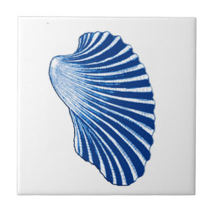 Azulejo De Cerâmica Shell Scallop, Azul Indigo e Branco