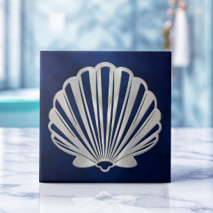 Azulejo De Cerâmica Shell Scallop - Mármore Azul e Pérola