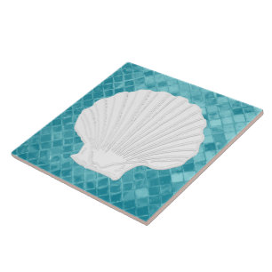 Azulejo De Cerâmica Shell Scallop no padrão de vidro do mar aquático