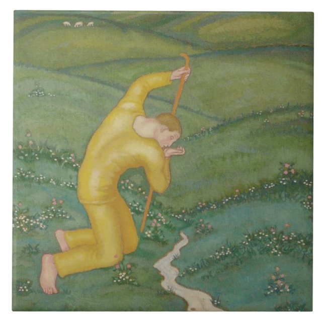 Azulejo De Cerâmica Shepherd em seu campo (por Eugeniusz Zak) (Frente)