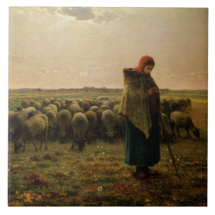 Azulejo De Cerâmica Shepherdess com seu Flock, 1863