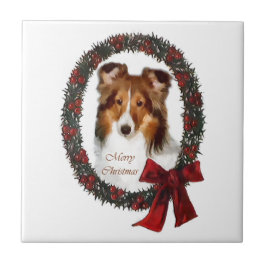 Azulejo De Cerâmica Shetland Sheepdog Sheltie Christmas