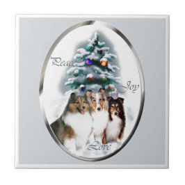 Azulejo De Cerâmica Shetland Sheepdog Sheltie Christmas