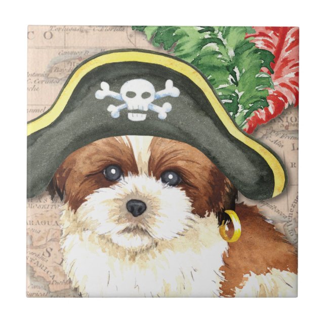 Azulejo De Cerâmica Shih Tzu Pirate (Frente)