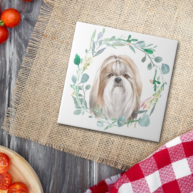 Azulejo De Cerâmica Shih-Tzu Watercolor Wreath (Criador carregado)