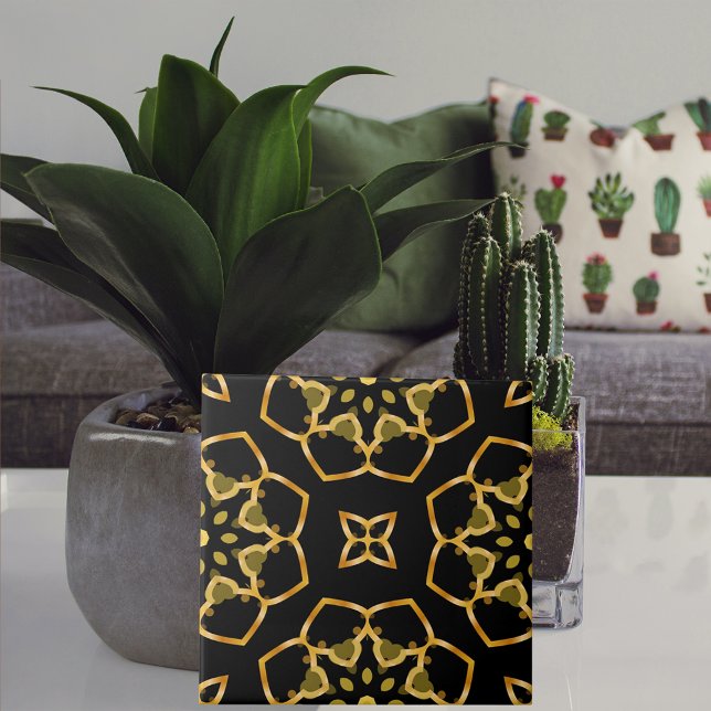 Azulejo De Cerâmica Shiny Luxurious Gold and Black Moroccan Mosaic (Criador carregado)
