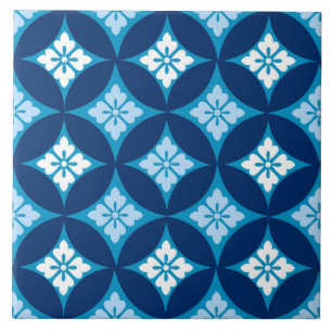 Azulejo De Cerâmica Shippo com motivo da flor, azul de índigo e branc