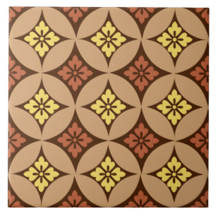 Azulejo De Cerâmica Shippo com Motivo de Flor, Marrom e Amarelo Dourad
