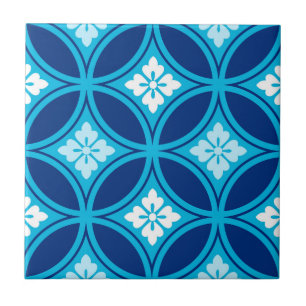 Azulejo De Cerâmica Shippo com Motivo Floral, Azul Índigo Profundo