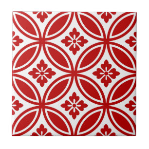 Azulejo De Cerâmica Shippo com motor de flores, vermelho e branco