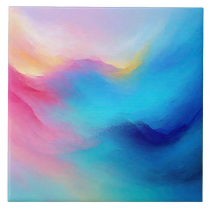 Azulejo De Cerâmica "Shroudglen" Paisagem Rosa e Azul.