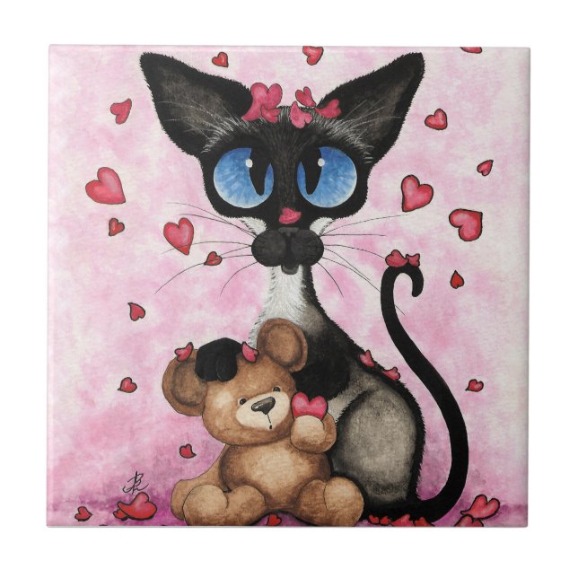 Azulejo De Cerâmica Siamese Cat Valentines Day by Bihrle (Frente)