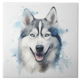 Azulejo De Cerâmica Siberian Husky Watercolor