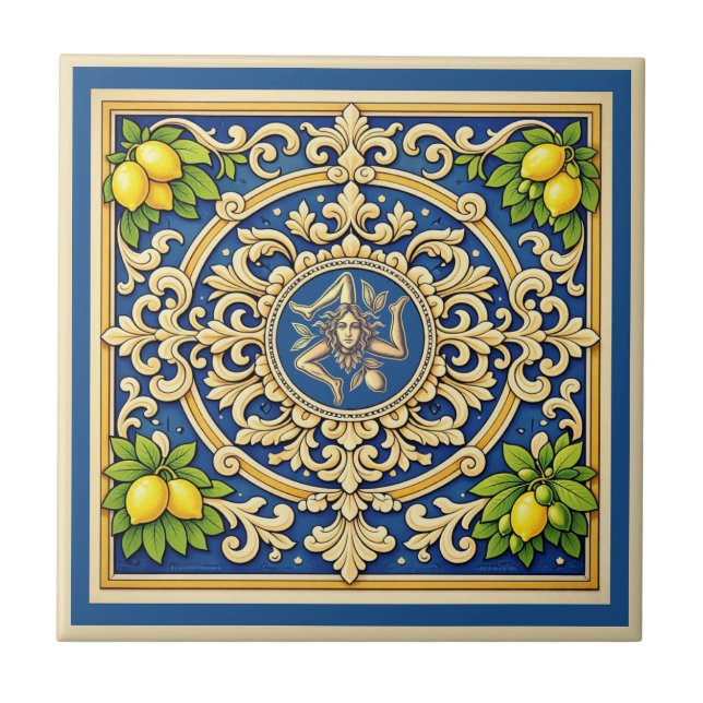 Azulejo De Cerâmica Sicilia Trinacria Sicilian design  (Frente)