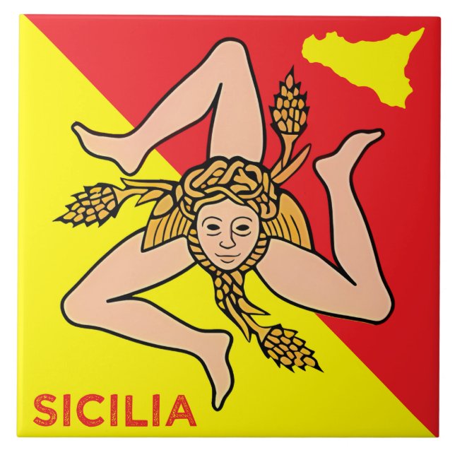 Azulejo De Cerâmica Sicilia Trinacria Sicilian Flag design (Frente)